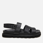 Women's Leather Flat Sandals - Black
