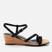 Women's Leather Wedge Sandals - Black
