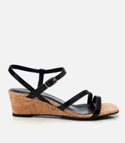 Women's Leather Wedge Sandals - Black