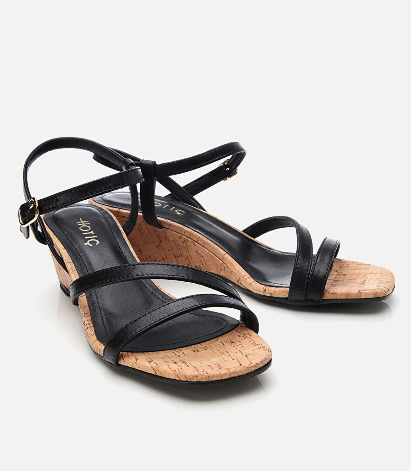 Women's Leather Wedge Sandals - Black