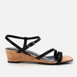 Women's Leather Wedge Sandals - Black