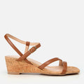 Women's Leather Wedge Sandals - Tan