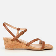 Women's Leather Wedge Sandals - Tan