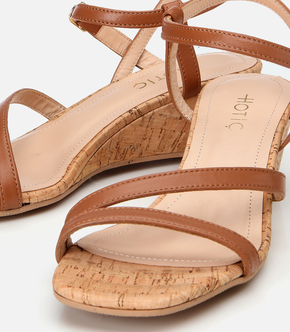 Women's Leather Wedge Sandals - Tan