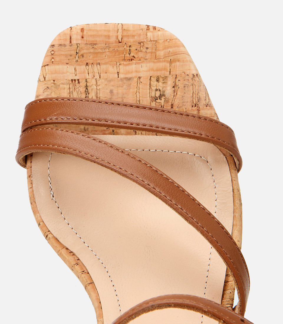 Women's Leather Wedge Sandals - Tan