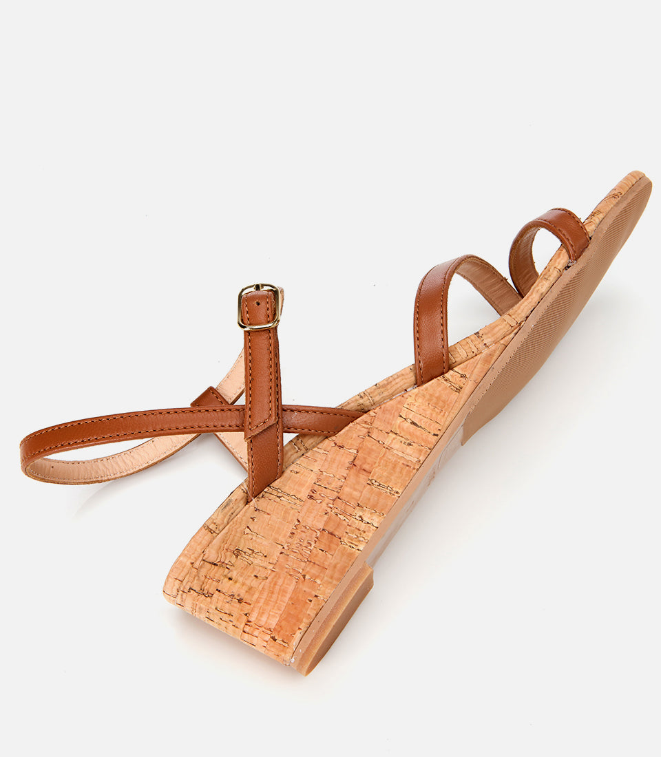 Women's Leather Wedge Sandals - Tan