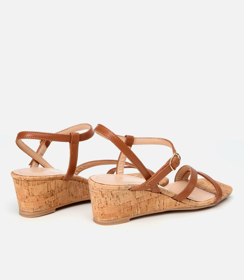 Women's Leather Wedge Sandals - Tan