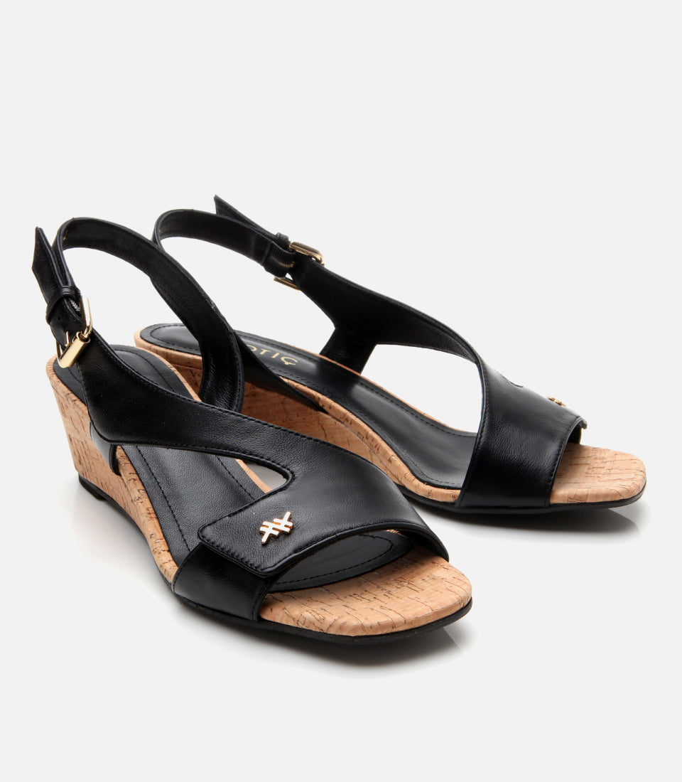 Women's Leather Block Heel Sandals - Black