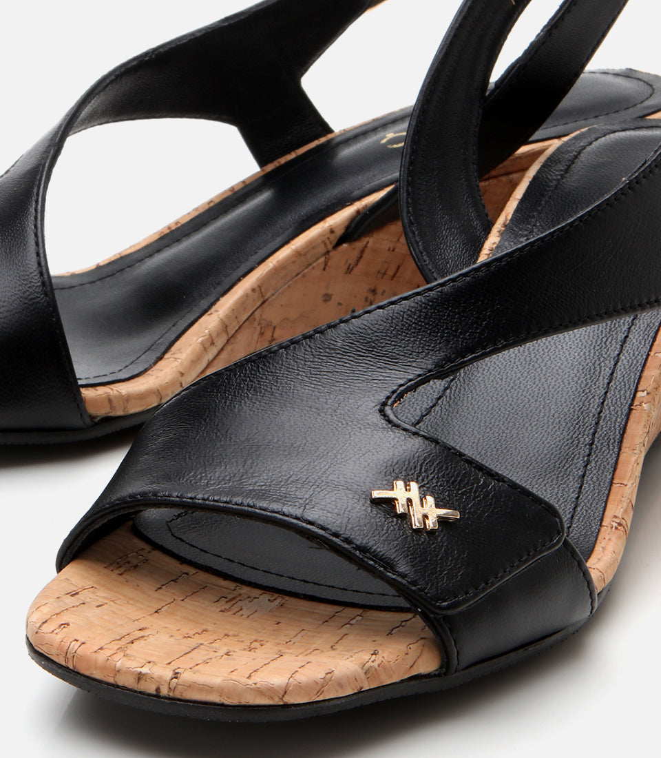 Women's Leather Block Heel Sandals - Black