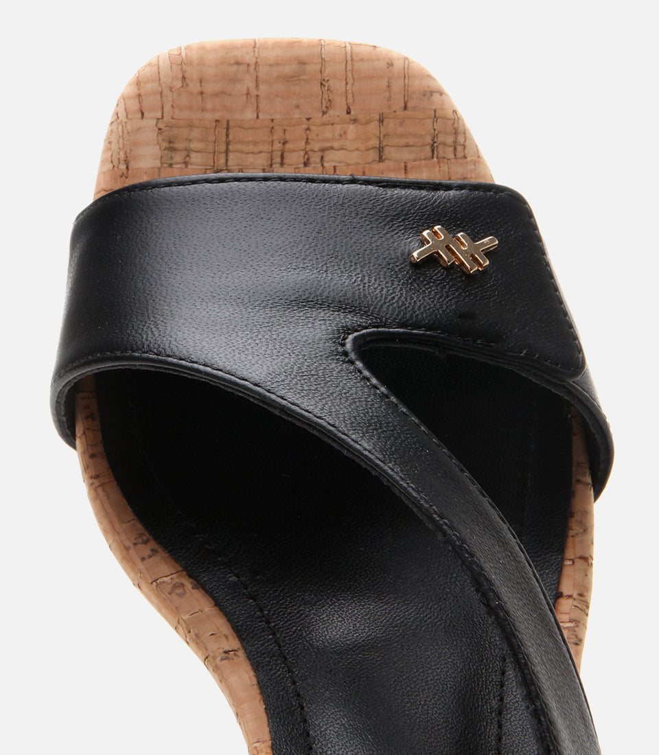 Women's Leather Block Heel Sandals - Black