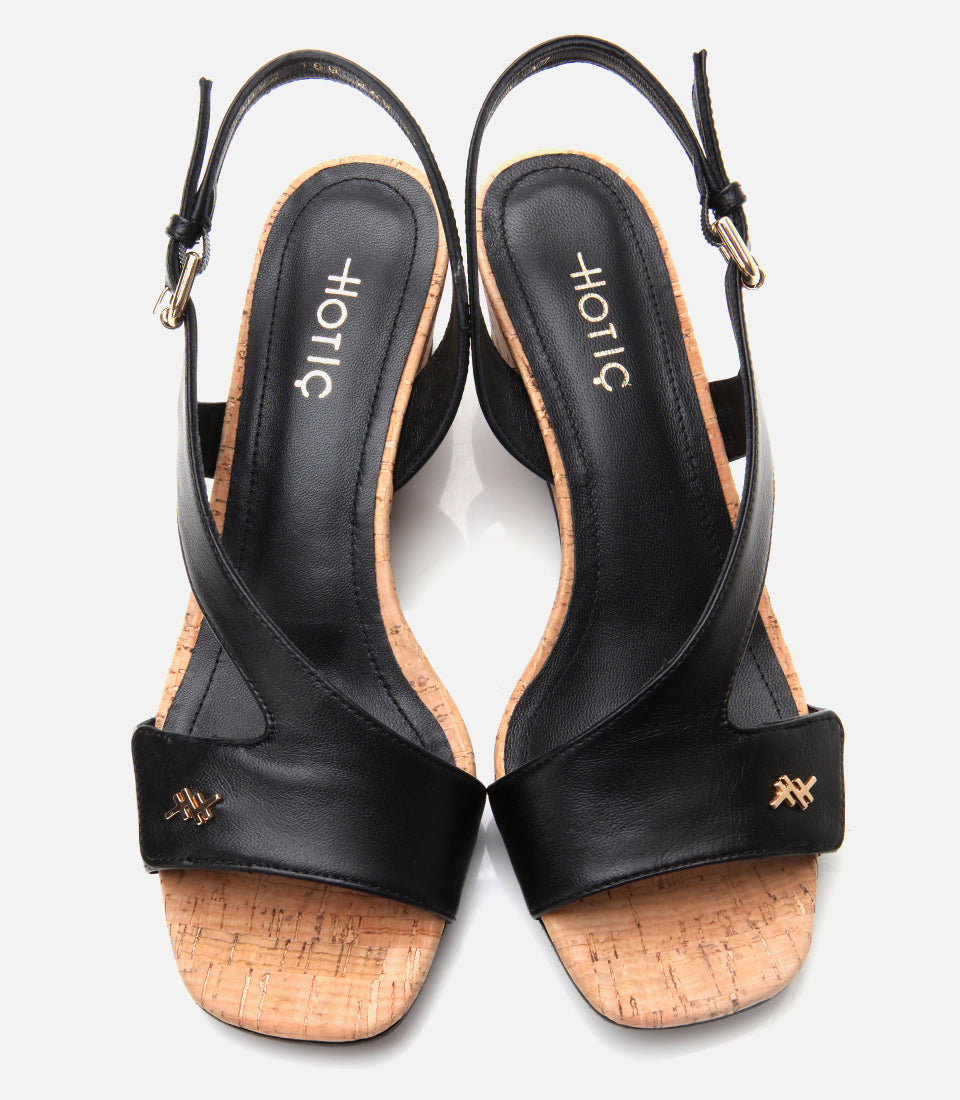 Women's Leather Block Heel Sandals - Black