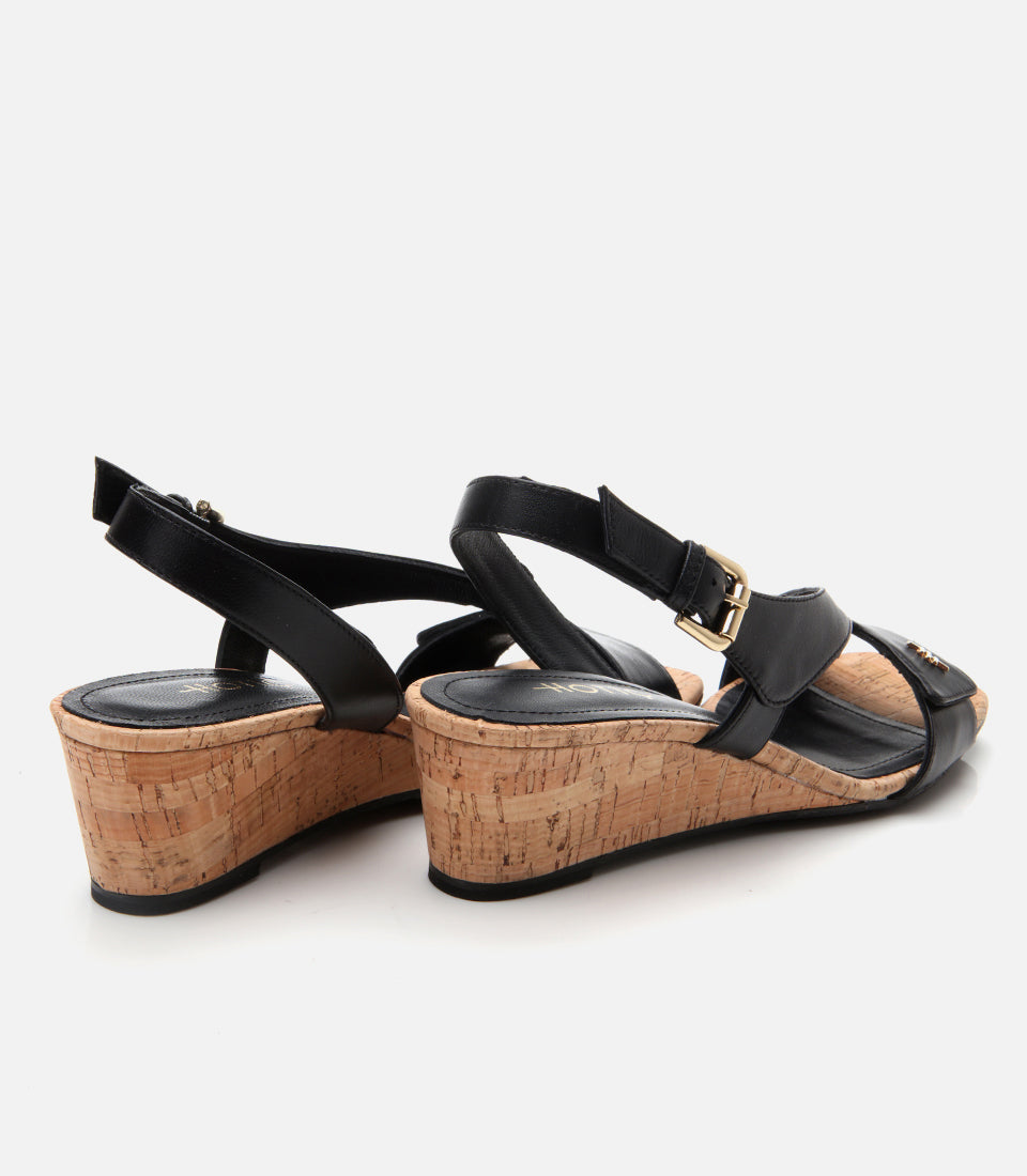 Women's Leather Block Heel Sandals - Black