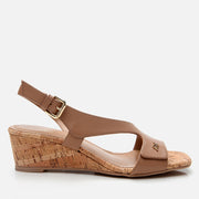 Women's Leather Block Heel Sandals - Beige