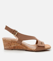 Women's Leather Block Heel Sandals - Beige