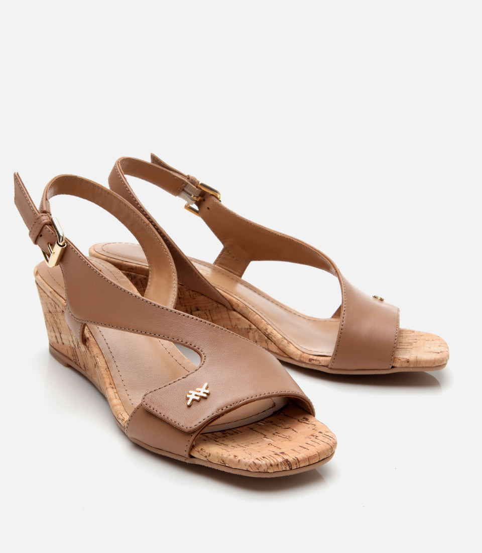 Women's Leather Block Heel Sandals - Beige
