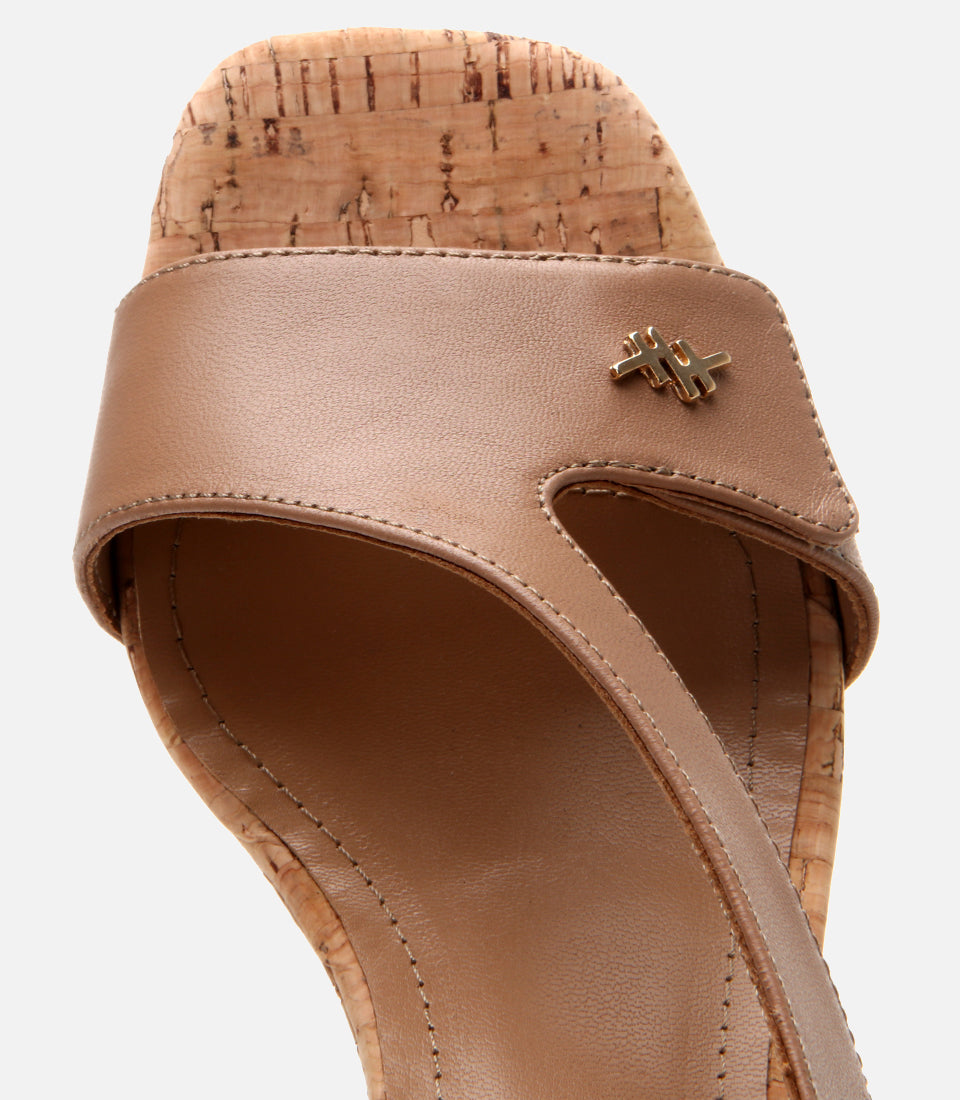 Women's Leather Block Heel Sandals - Beige