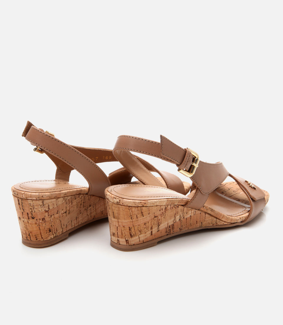 Women's Leather Block Heel Sandals - Beige