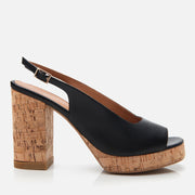 Women's Leather Platform Sandals - Black