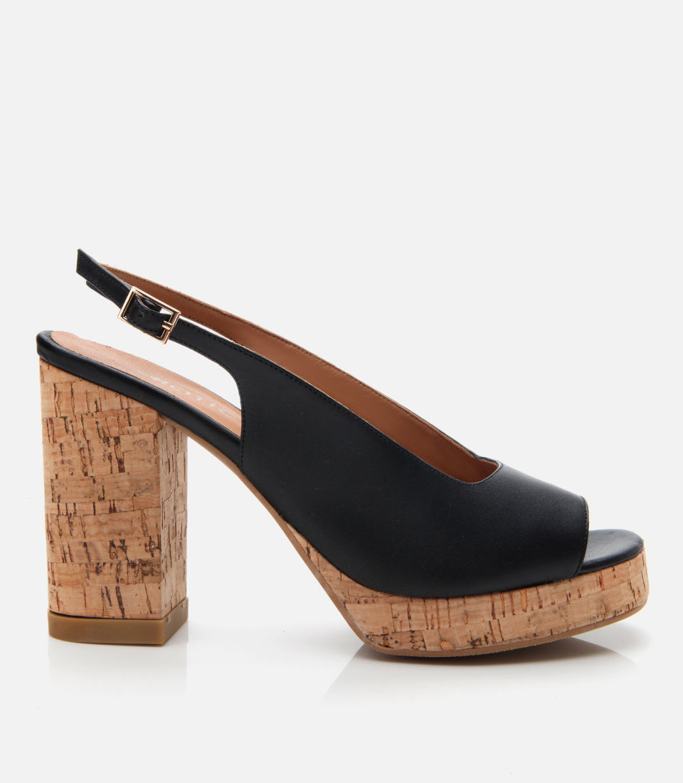 Women's Leather Platform Sandals - Black