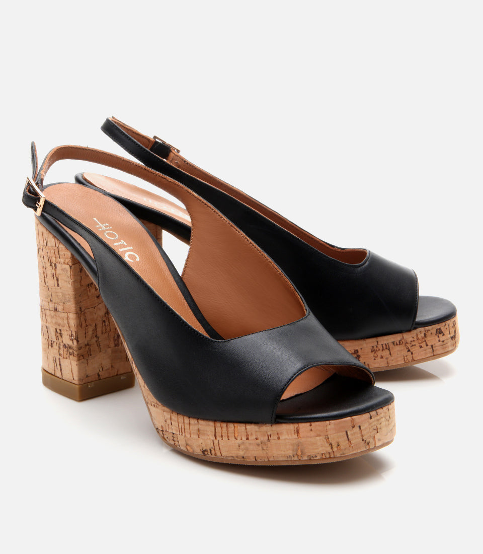 Women's Leather Platform Sandals - Black