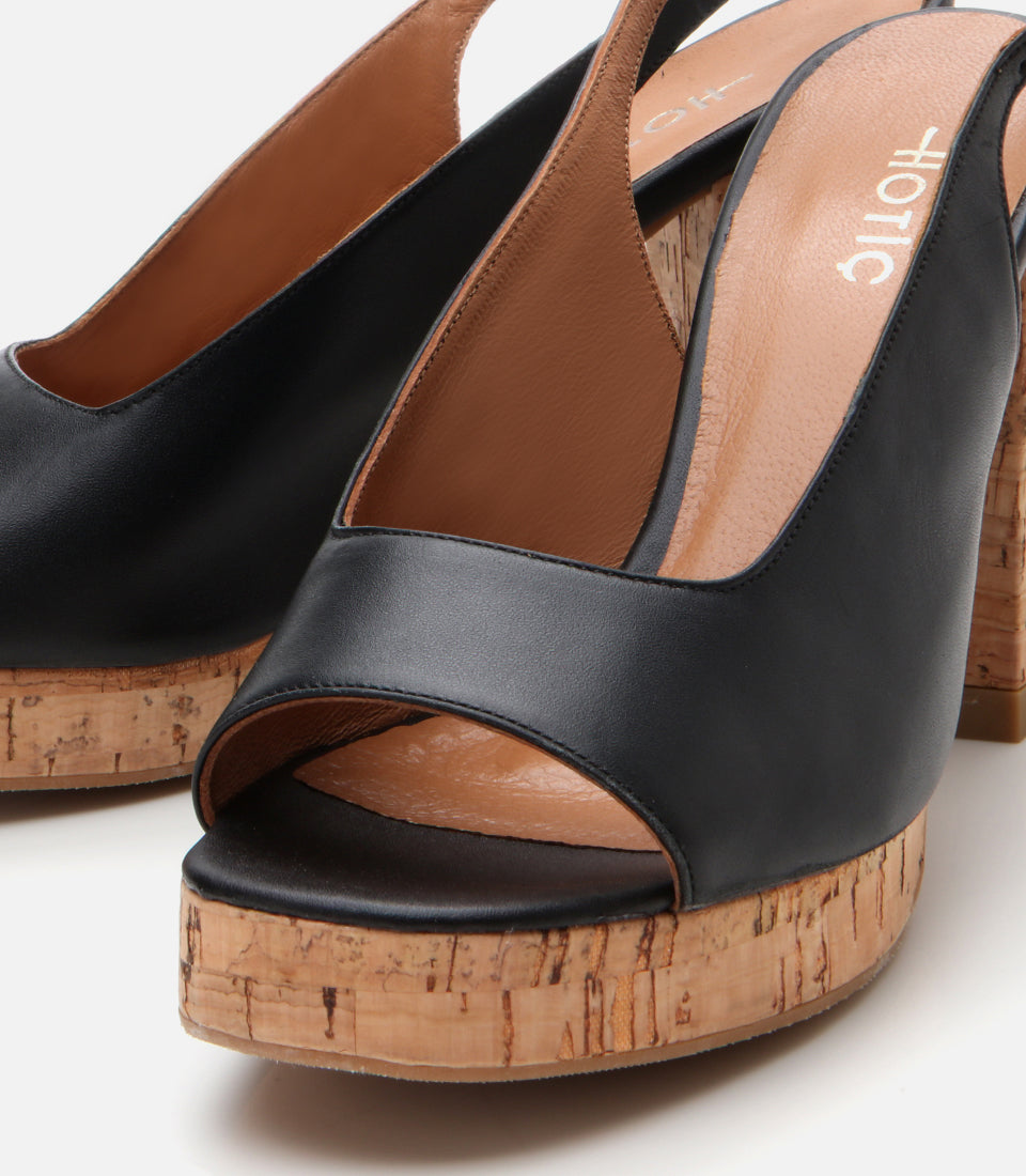 Women's Leather Platform Sandals - Black