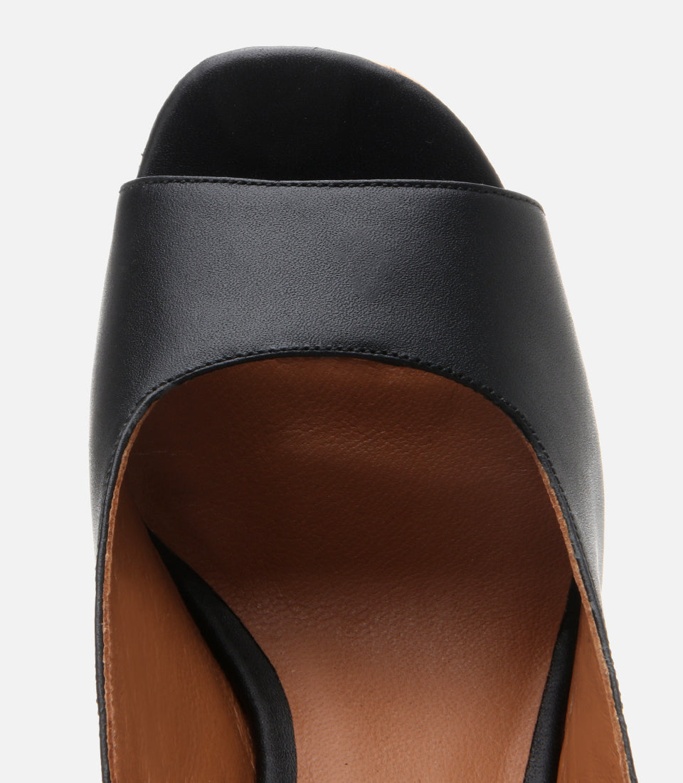 Women's Leather Platform Sandals - Black