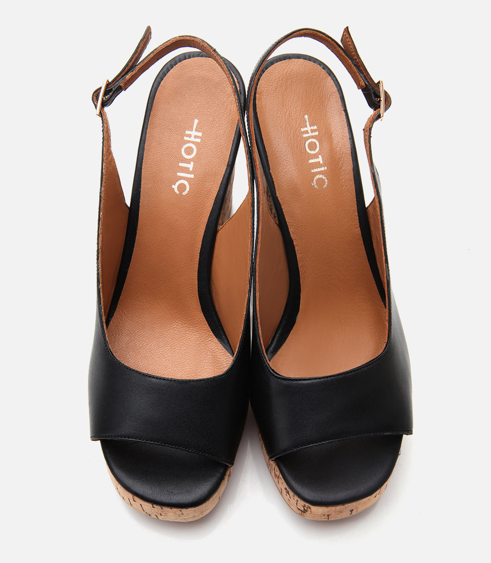 Women's Leather Platform Sandals - Black