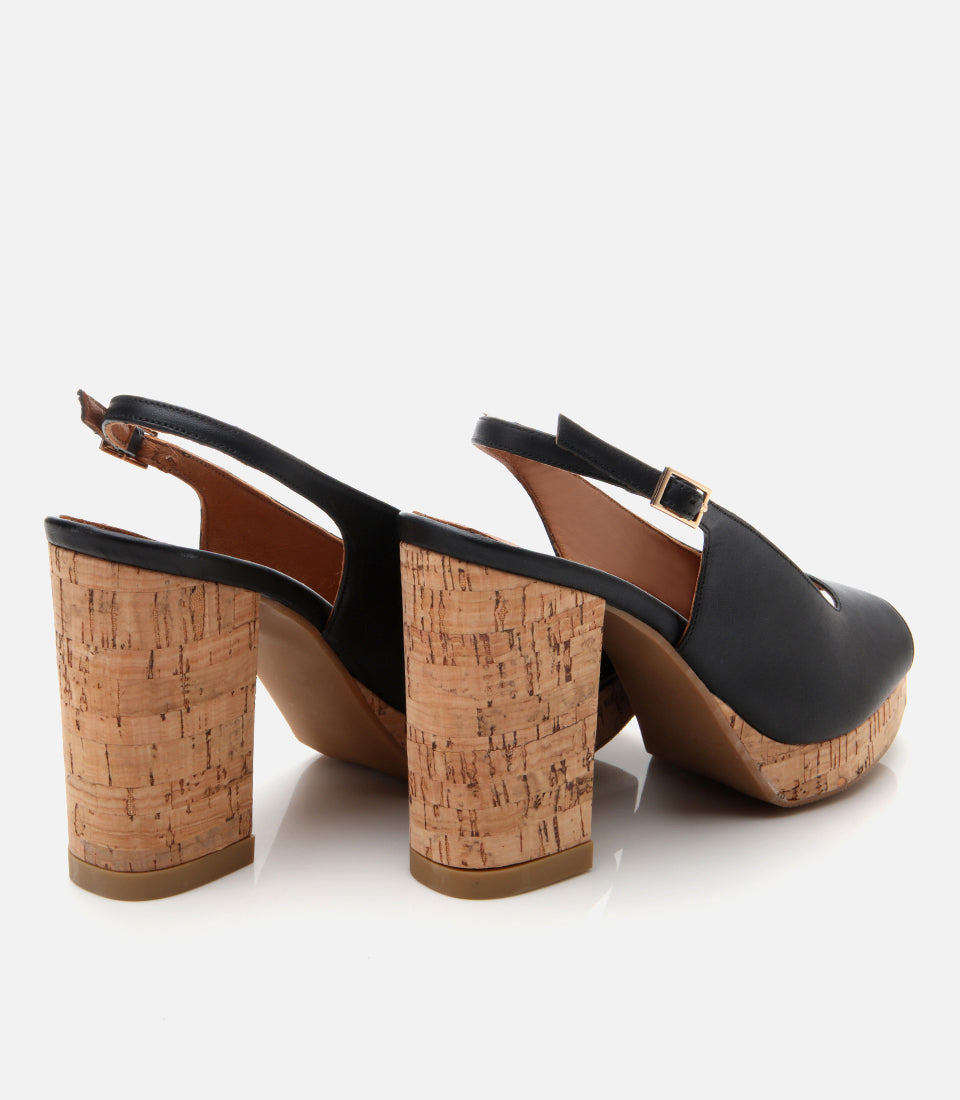 Women's Leather Platform Sandals - Black
