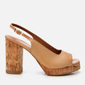 Women's Leather Platform Sandals - Beige