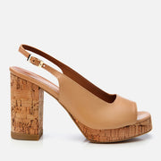 Women's Leather Platform Sandals - Beige