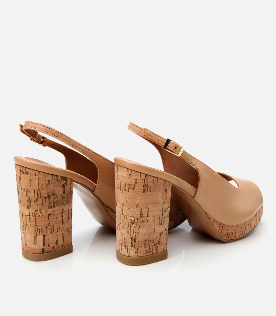 Women's Leather Platform Sandals - Beige