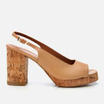 Women's Leather Platform Sandals - Beige