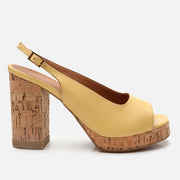 Women's Leather Platform Sandals - Yellow