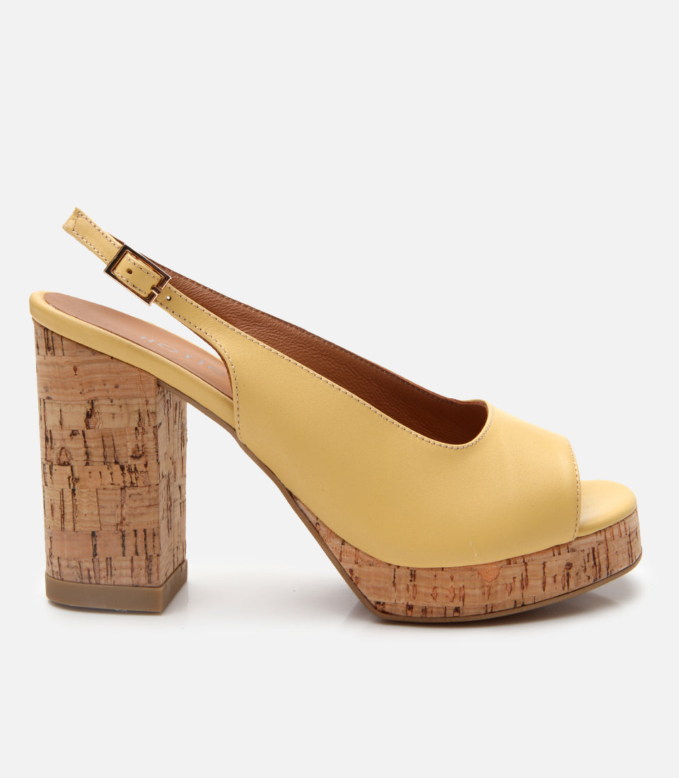 Women's Leather Platform Sandals - Yellow