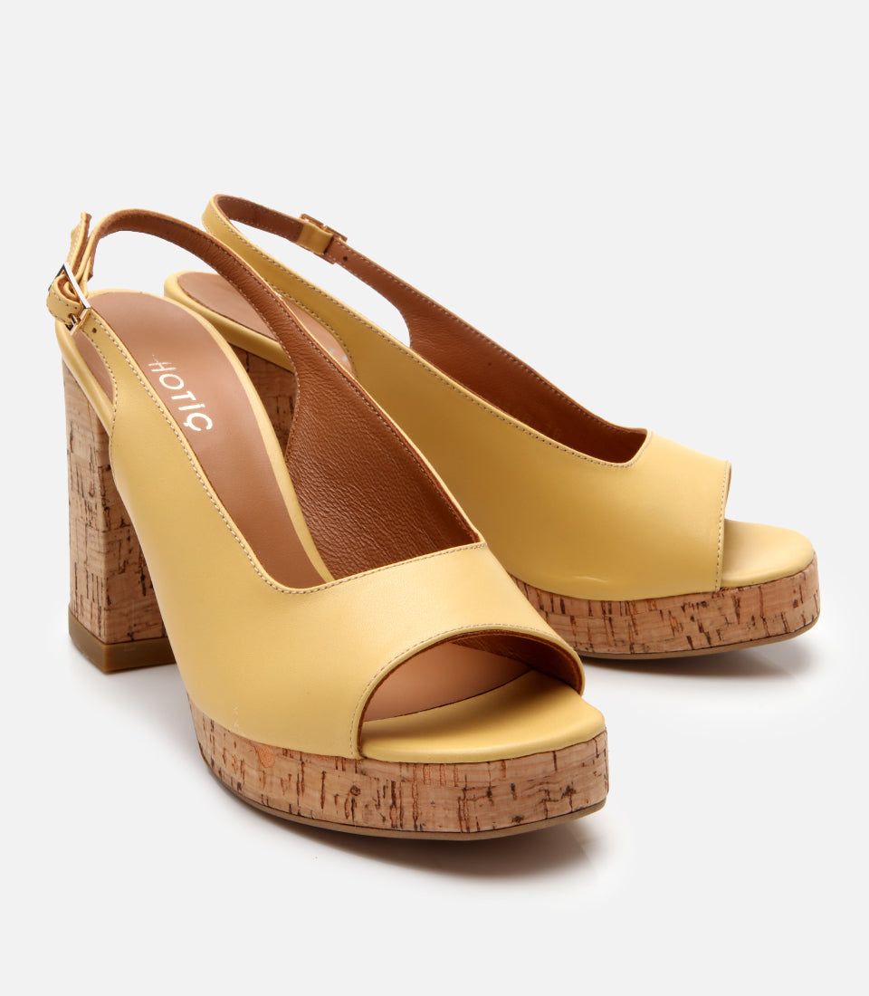 Women's Leather Platform Sandals - Yellow