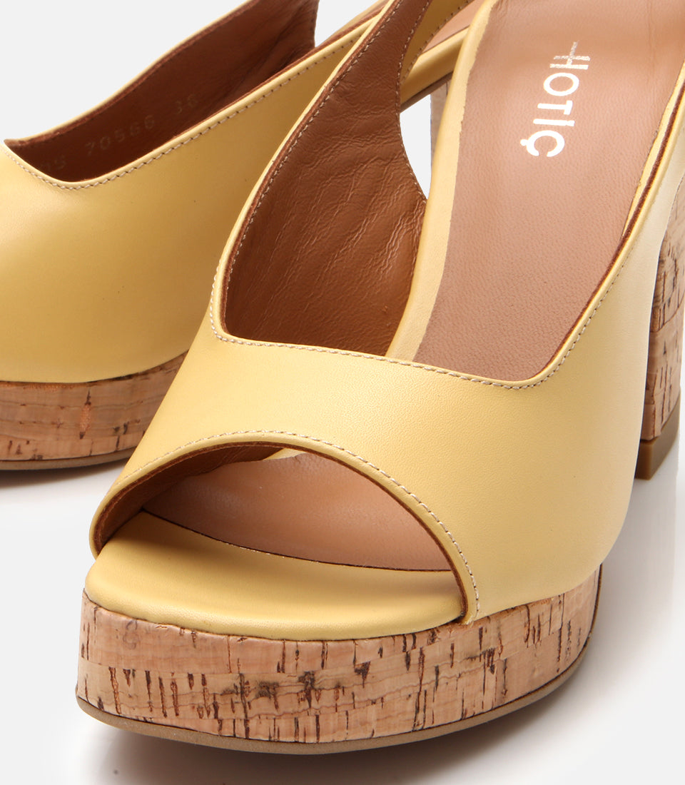 Women's Leather Platform Sandals - Yellow