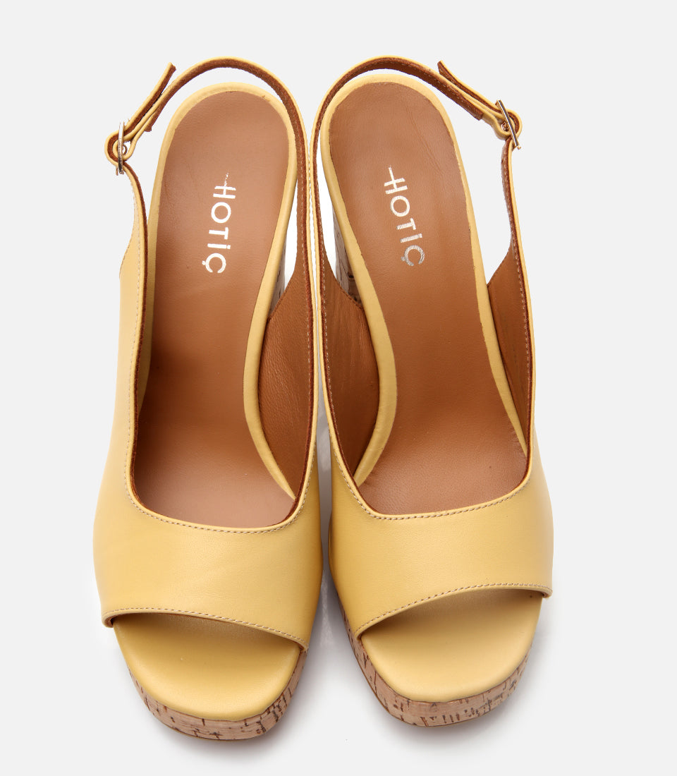 Women's Leather Platform Sandals - Yellow