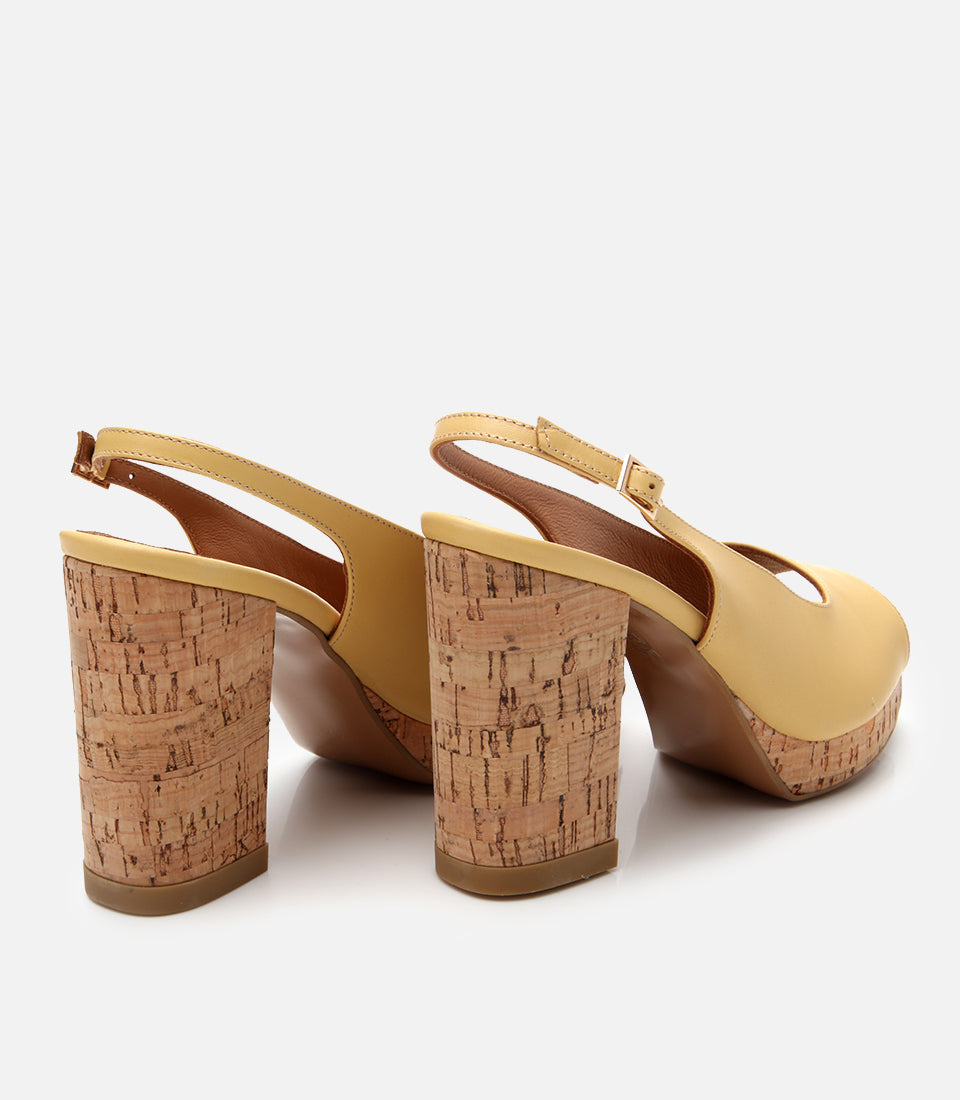 Women's Leather Platform Sandals - Yellow