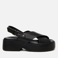Women's Leather Wedge Sandals - Black