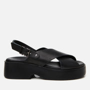 Women's Leather Wedge Sandals - Black