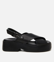 Women's Leather Wedge Sandals - Black