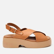 Women's Leather Wedge Sandals - Tan