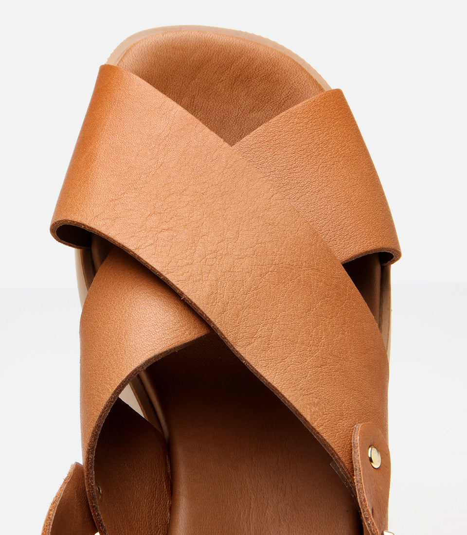 Women's Leather Wedge Sandals - Tan