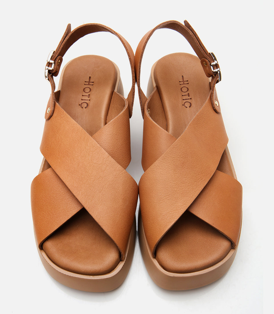 Women's Leather Wedge Sandals - Tan