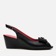 Women's Leather Wedge Sandals - Black
