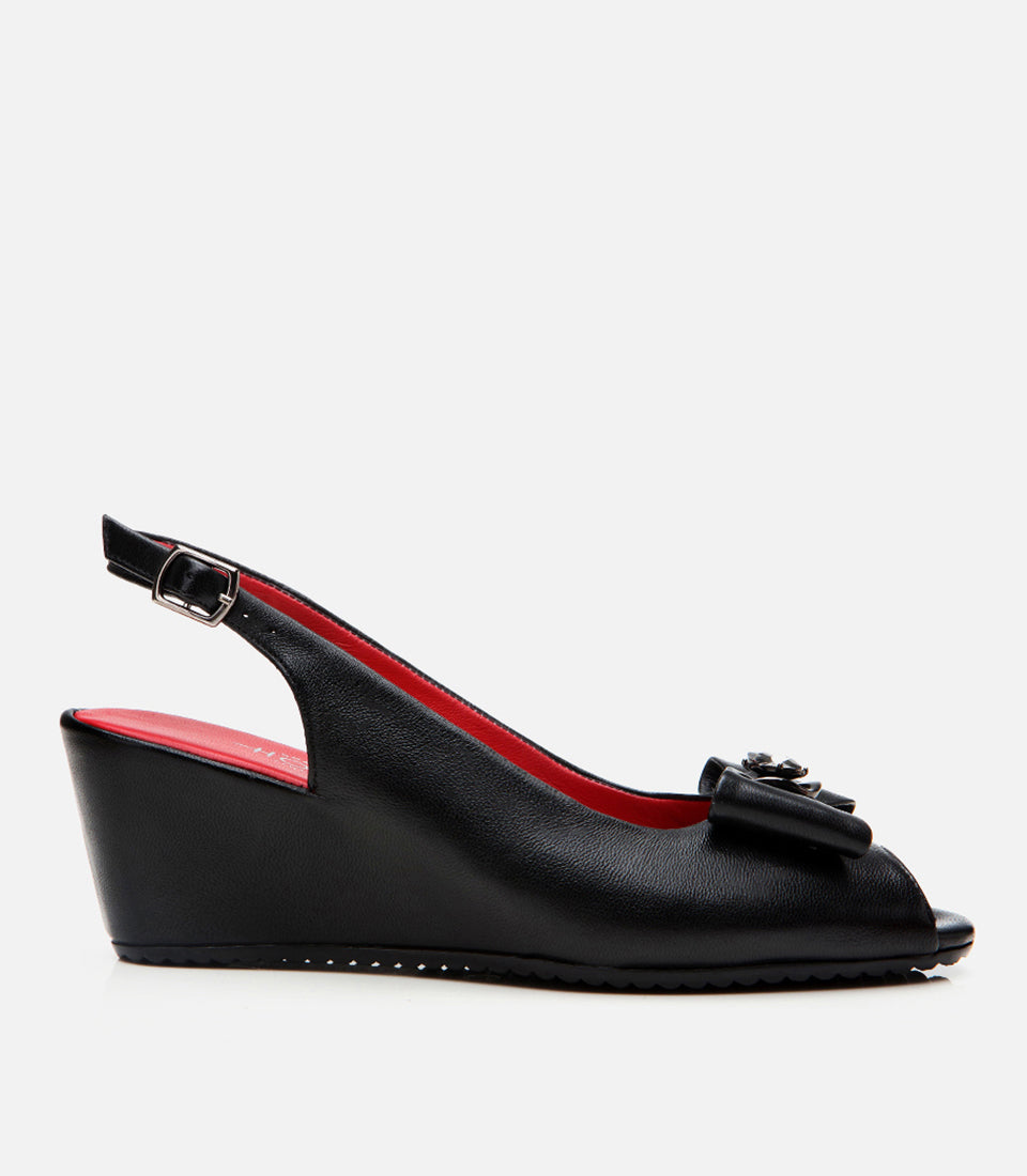 Women's Leather Wedge Sandals - Black