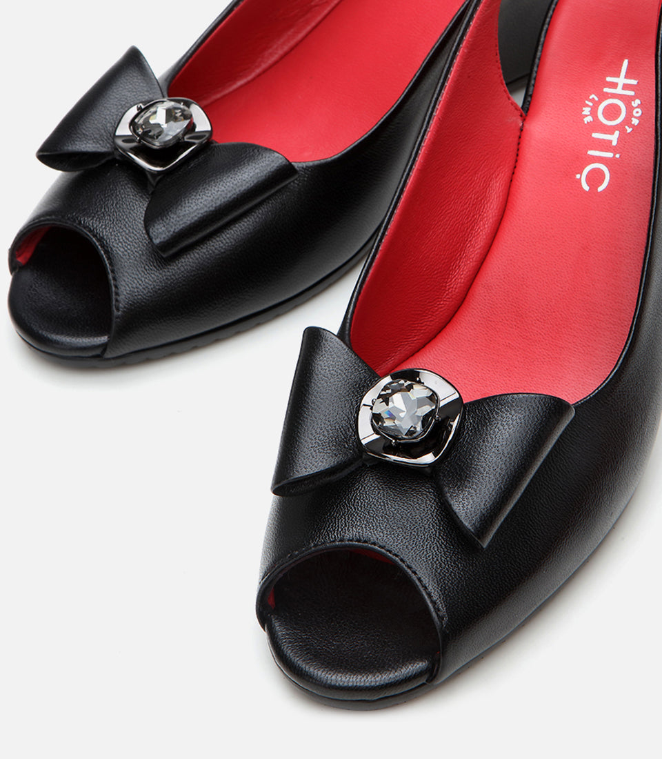 Women's Leather Wedge Sandals - Black