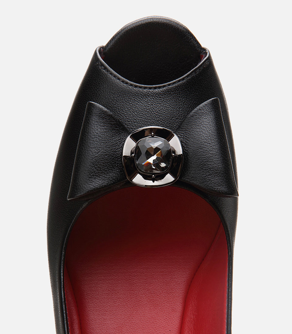 Women's Leather Wedge Sandals - Black