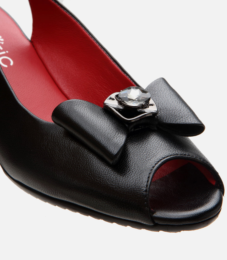 Women's Leather Wedge Sandals - Black