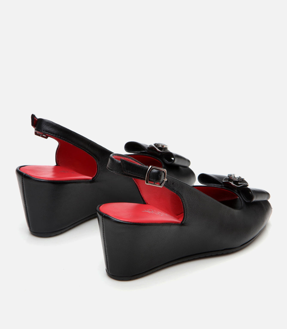 Women's Leather Wedge Sandals - Black